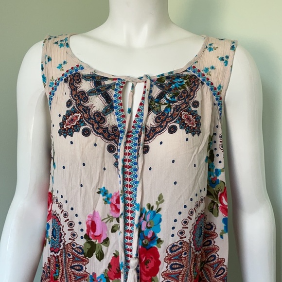 BILA BOHO GYPSY FLORAL TASSEL JESSICA TANK TOP MED - Picture 2 of 9